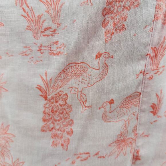 Cynthia Rowley Linen Smocked Blouse M Pink Peacock Print Puff Sleeve Square Neck - Picture 3 of 10